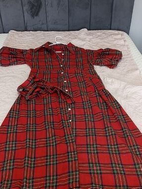 Women's Red Plaid Button-Front Maxi Dress